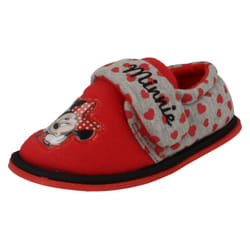 ) Girls Disney Hook & Loop Slippers Minnie Mouse Boarder - UK 11 Child, Red/Grey (Red