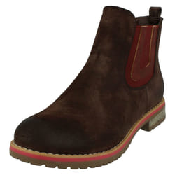 ) Ladies Down To Earth Flat Chelsea Ankle Boots - UK 3, Burgundy (Red
