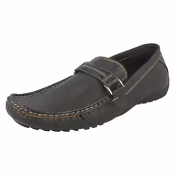 Mens Maverick Flat Buckle Strap Shoes - Brown Synthetic - UK Size 7 - EU Size 41 - US Size 8