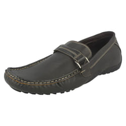 Mens Maverick Flat Buckle Strap Shoes - Brown Synthetic - UK Size 7 - EU Size 41 - US Size 8