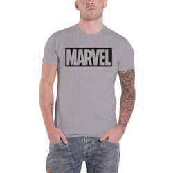 Official Marvel Comics T Shirt Classic Boxed Logo New Mens Grey - L, Grey