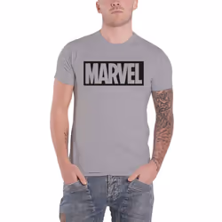 Official Marvel Comics T Shirt Classic Boxed Logo New Mens Grey - XL, Grey
