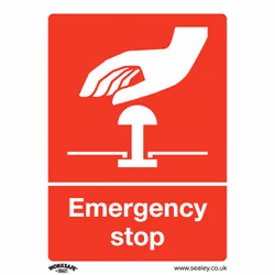 Sealey Worksafe&reg; Emergency Stop Safety Sign, Rigid Plastic - Pack of 10 SS35P10