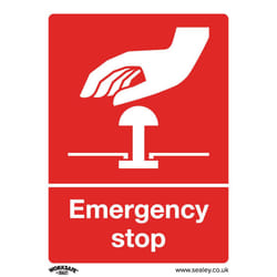 Sealey Worksafe&reg; Emergency Stop Safety Sign, Rigid Plastic - Pack of 10 SS35P10