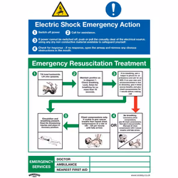 Sealey Worksafe&reg; Electric Shock Emergency Action Safety Sign - Rigid Plastic SS33P1
