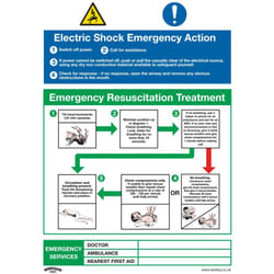 Sealey Worksafe&reg; Electric Shock Emergency Action Safety Sign - Rigid Plastic SS33P1