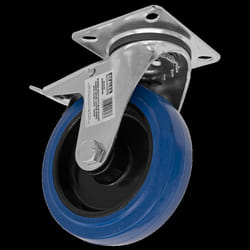 Heavy-Duty Blue Elastic Rubber Swivel Castor Wheel with Total Lock &#216;125mm - Trade