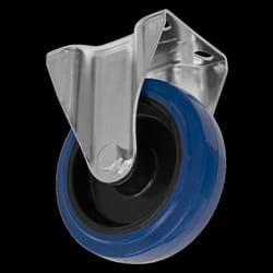 Heavy-Duty Blue Elastic Rubber Fixed Castor Wheel &#216;125mm - Trade