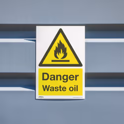 Warning Safety Sign - Danger Waste Oil - Rigid Plastic - Pack of 10