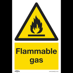 Warning Safety Sign - Flammable Gas - Self-Adhesive Vinyl - Pack of 10