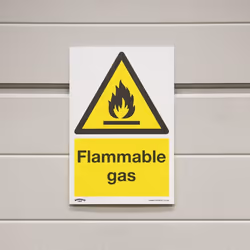 Warning Safety Sign - Flammable Gas - Self-Adhesive Vinyl - Pack of 10