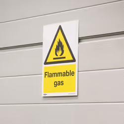 Warning Safety Sign - Flammable Gas - Self-Adhesive Vinyl - Pack of 10
