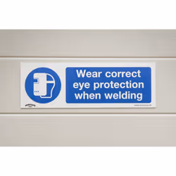 Mandatory Safety Sign - Wear Eye Protection When Welding - Self-Adhesive Vinyl - Pack of 10