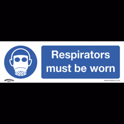 Mandatory Safety Sign - Respirators Must Be Worn - Self-Adhesive Vinyl - Pack of 10