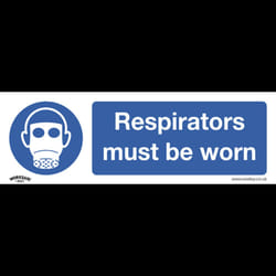 Mandatory Safety Sign - Respirators Must Be Worn - Self-Adhesive Vinyl - Pack of 10
