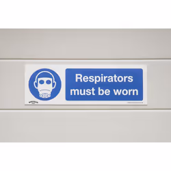 Mandatory Safety Sign - Respirators Must Be Worn - Self-Adhesive Vinyl - Pack of 10