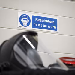 Mandatory Safety Sign - Respirators Must Be Worn - Self-Adhesive Vinyl - Pack of 10 - Additional view 5