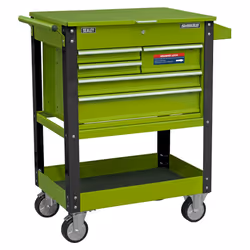 Sealey Superline PRO® Heavy-Duty Mobile Tool & Parts Trolley with 5 Drawers and Lockable Top - Hi-Vis Green AP890MHV