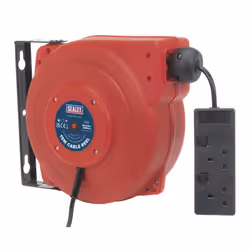 Sealey Cable Reel System Retractable 15m 2 x 230V Socket CRM15
