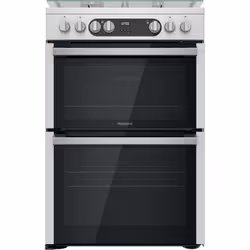 Hotpoint HDM67G9C2CX/U, Freestanding cooker, Silver, Buttons, Rotary, Black, Front, Electronic