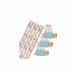 Forever Friends Christmas Wrapping Paper and Gift Tag Bundle - 3 Rolls of Paper in 1 Design with 3 Packs of 5 Gift Tags