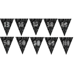 Unique Party Black & Silver Party Pennant Bunting - 90, Black/Silver