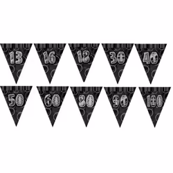 Unique Party Black & Silver Party Pennant Bunting - 100, Black/Silver