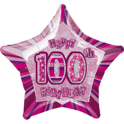 Unique Party Happy 100th Birthday Pink Star Foil Balloon