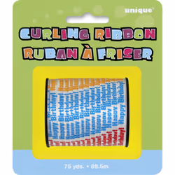 Unique Party Happy Birthday Print Curling Ribbon Roll (75 Yards)