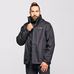Berghaus Men's RG Alpha 3-in-1 Waterproof Jacket with Removable Fleece | Extra Comfort | Lightweight Coat, Black, XL