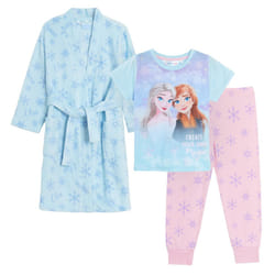 Disney Frozen 2 Dressing Gown + Pyjamas for Girls 3pc Set Kids Bath Robe + Pjs - 7-8 Years