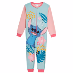 Disney Stitch Girls All In One Pyjamas For Kids Lilo Fleece Pjs Zip Up Nightwear - 7-8 Years