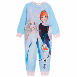 Disney Frozen 2 Girls All In One Pyjamas Kids Fleece Pjs Elsa Anna Loungewear - 5-6 Years