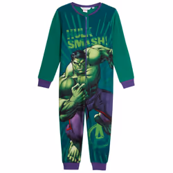 Marvel Hulk Boys All In One Avengers Pyjamas Fleece Pjs Zipped Kids Loungewear - 3-4 Years