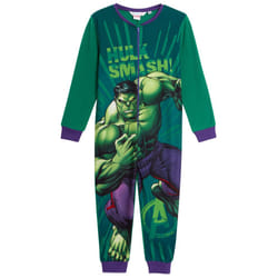 Marvel Hulk Boys All In One Avengers Pyjamas Fleece Pjs Zipped Kids Loungewear - 4-5 Years