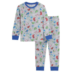 George Pig Pyjamas for Boys Dinosaur Pjs Dino Full Cuffed Length Nightwear Set - Grey, 4 Years