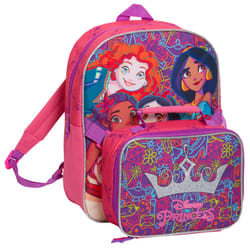 Disney Princes Backpack With Lunch Bag Girls School Matching 2 piece Lunch Set - One Size