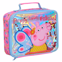 Luxury Peppa Pig Lunch Bag Girls Pink School Nursery Sequin Insulated Lunchbag - One Size