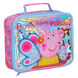 Luxury Peppa Pig Lunch Bag Girls Pink School Nursery Sequin Insulated Lunchbag - One Size