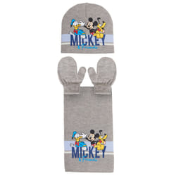 Boys Disney Mickey Mouse & Friends 3 Pcs Winter Set Hat + Mitten Gloves + Scarf - Grey, 12-18 Months