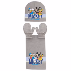 Boys Disney Mickey Mouse & Friends 3 Pcs Winter Set Hat + Mitten Gloves + Scarf - Grey, 18-24 Months