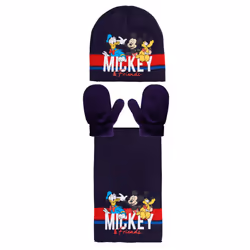 Boys Disney Mickey Mouse & Friends 3 Pcs Winter Set Hat + Mitten Gloves + Scarf - Navy, 12-18 Months