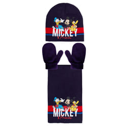 Boys Disney Mickey Mouse & Friends 3 Pcs Winter Set Hat + Mitten Gloves + Scarf - Navy, 12-18 Months