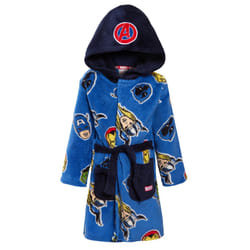 Avengers Dressing Gown For Boys Marvel Super Hero Kids Dress Up Hooded Bath Robe - Blue, 4 Years