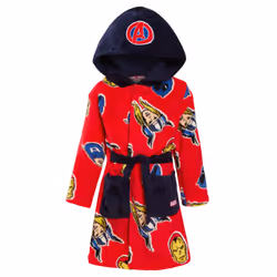 Avengers Dressing Gown For Boys Marvel Super Hero Kids Dress Up Hooded Bath Robe - Red, 4 Years