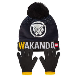 Boys Marvel Bobble Hat + Gloves Winter Set Captain America or Black Panther Set - Black Panther, 3-5 Years