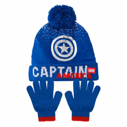 Boys Marvel Bobble Hat + Gloves Winter Set Captain America or Black Panther Set - Captain America, 3-5 Years
