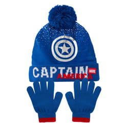 Boys Marvel Bobble Hat + Gloves Winter Set Captain America or Black Panther Set - Captain America, 3-5 Years