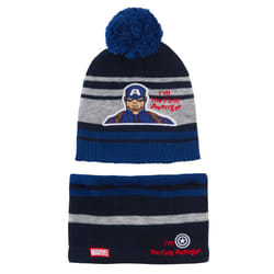 Boys Marvel Bobble Hat + Snood Winter Set Captain America or Black Panther Set - Blue, 3-5 Years