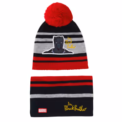 Boys Marvel Bobble Hat + Snood Winter Set Captain America or Black Panther Set - Black Panther, 6-8 Years